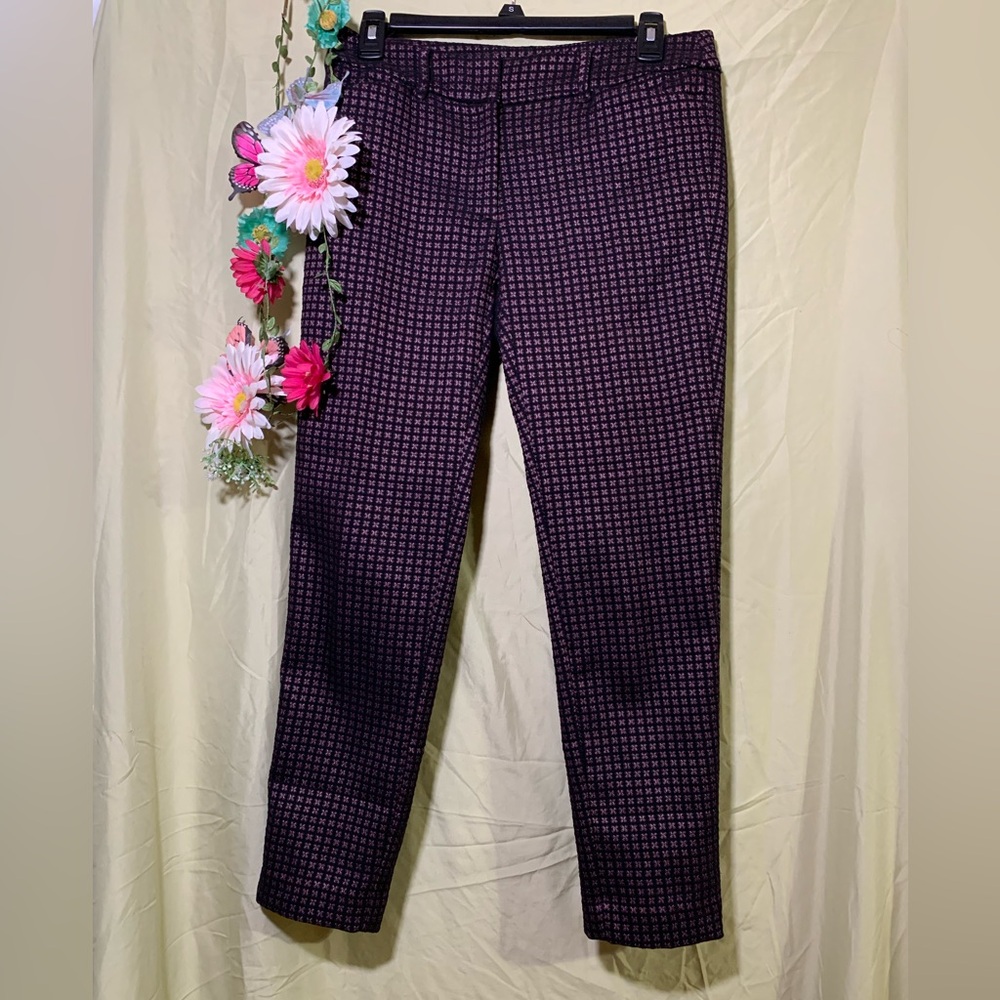 LOFT Black and Pink Patterned Pants